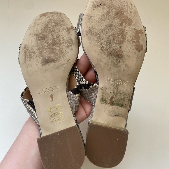 J. Crew Snakeskin Leather Slide Heeled Sandals - Picture 9 of 13